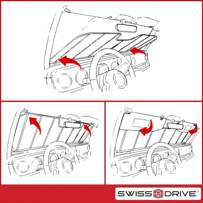 Pare-soleil frontal - SWISS DRIVE - 145 x 80 cm - Pliable accordéon - Protection UV anti-chaleur - Argent holographique