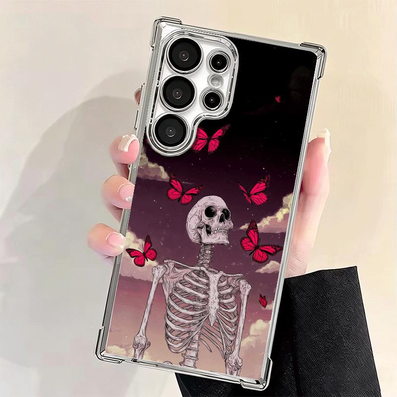 Floral Skull Flower Skeleton Plating Phone Case For Samsung Galaxy S24 S25 FE S26 Edge S23 Ultra S22 S21 Plus S20 Anti-Fall Aira