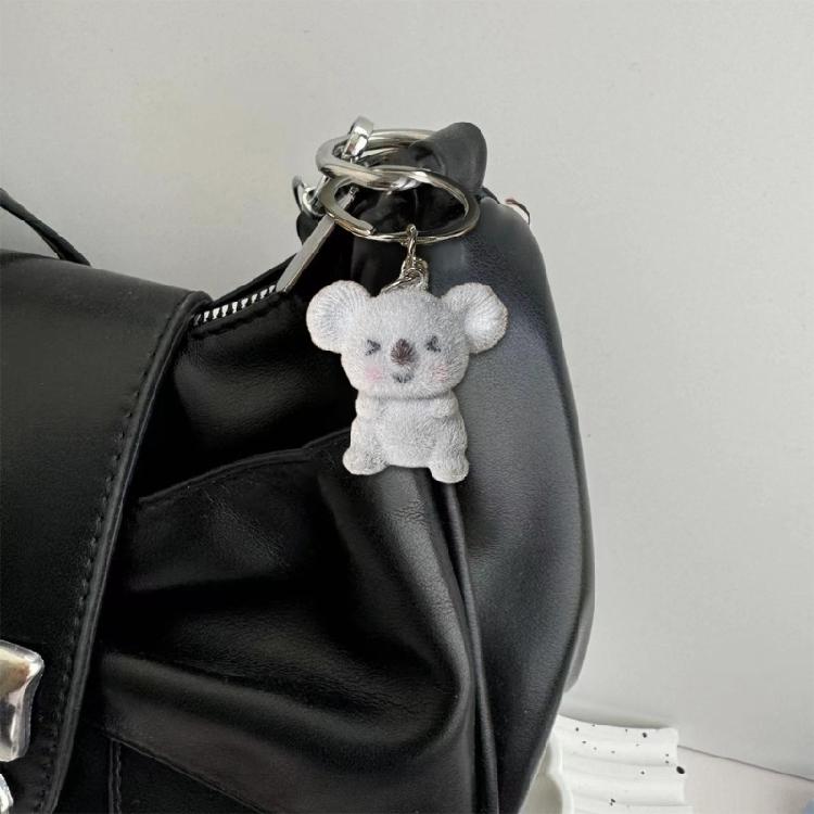 Delightful Flocking Koala Keychain Playful Koala Keyring Pendant Key Adornment Adds Fun To Your Purse Or Backpack