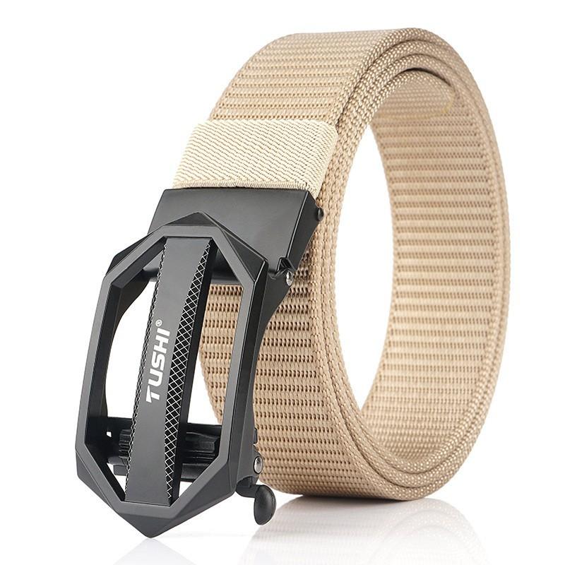 Thickened Anti-slip Tank Track Pattern Toothless Automatic Buckle Business Casual Canvas Belt Men's Nylon
