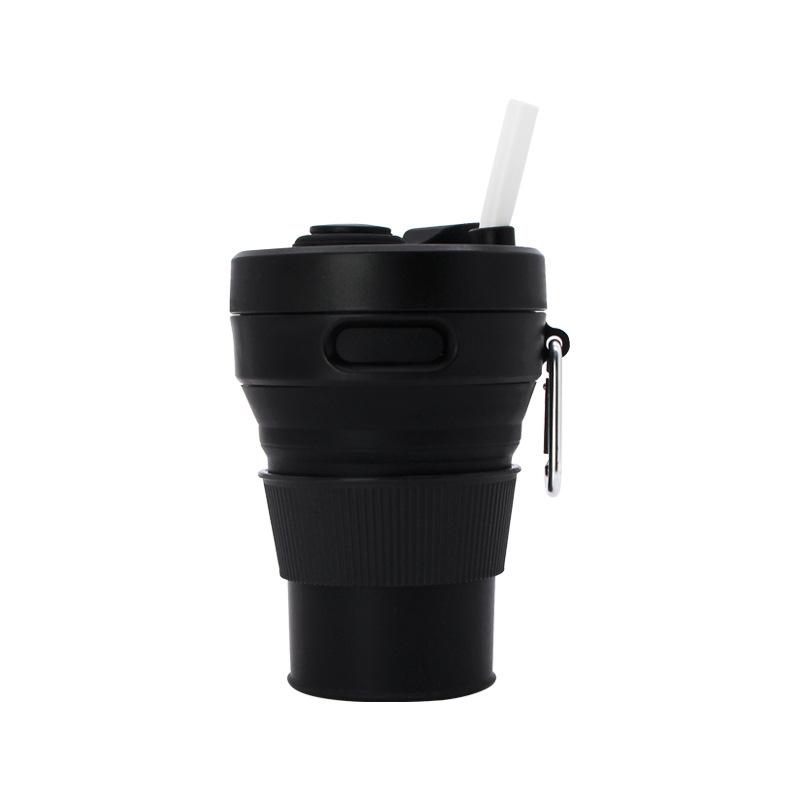 Creative silicone folding cup convenient straw coffee cup retractable silicone cup hot water cup logo