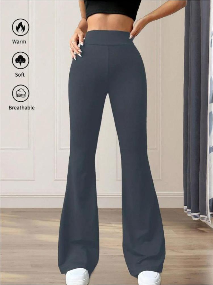 

Women s spring and summer high waisted tight fitting flared pants, slim leg long black pants, thin wide leg pants for slim women 2XL сірий