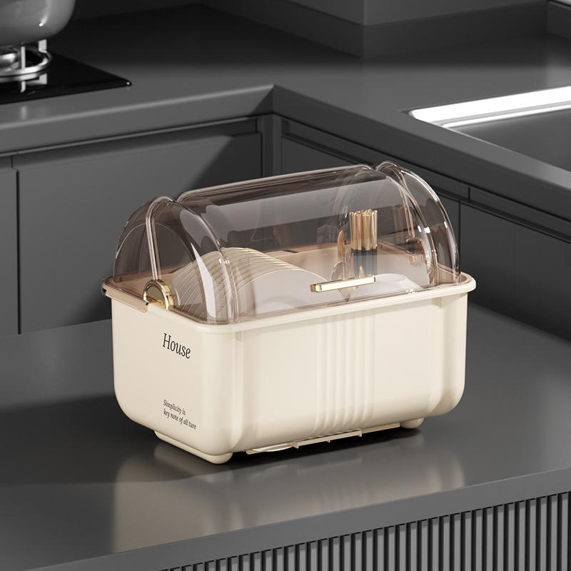 Multi-Functional Kitchen Storage Box with Lid: Bowl & Chopstick Rack, Draining Cabinet Organizer
