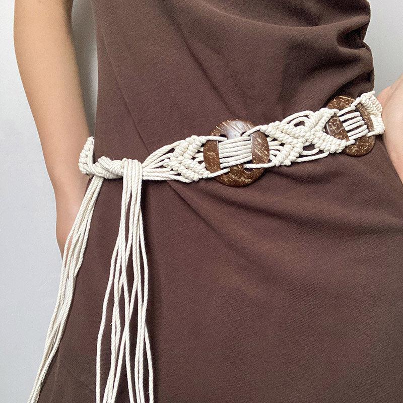 Women's woven belt, new skirt accessory, niche design waist chain, retro ethnic wide rope belt, suitable for daily w