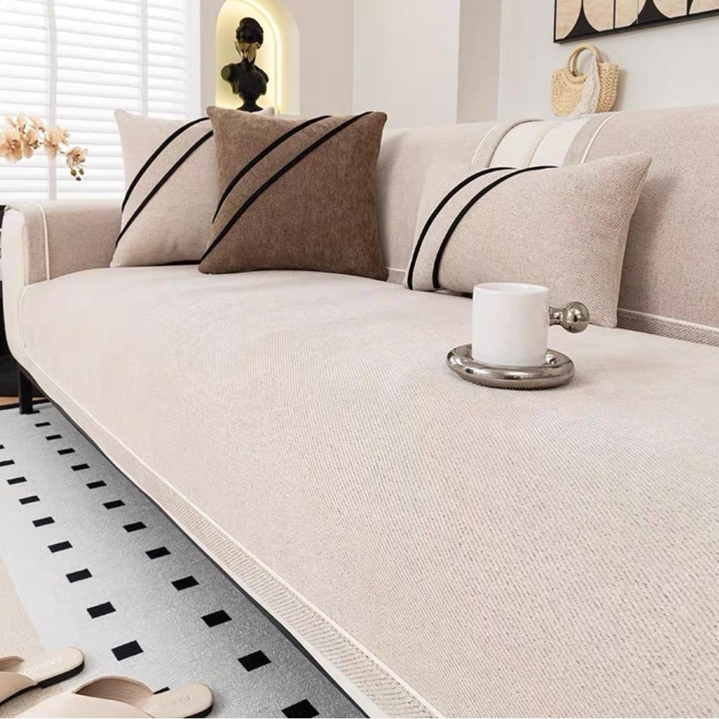 [Heavy Non-Slip Sofa Protector Classic] Luxurious Chenille Sofa Cover with Decorative Stitching - Thick, Sofa Towel