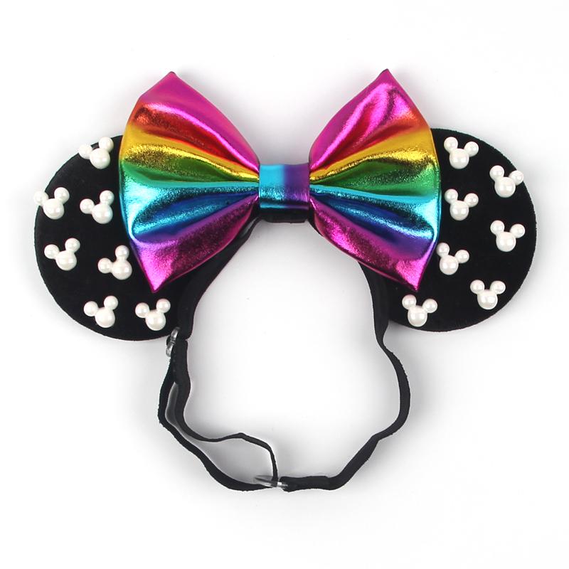 Disney 3,3" Minnie Mickey Ohr Elastische Stirnbänder Neugeborenen Mode Glitzer Verstellbares Haarband Baby DIY Haarschmuck Festival Reise