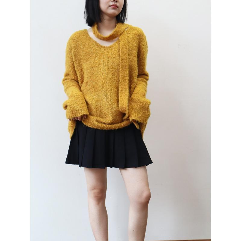 

Autumn and winter new loose lazy style knitted sweater top scarf high-end temperament sweater pullover woman One size имбирный