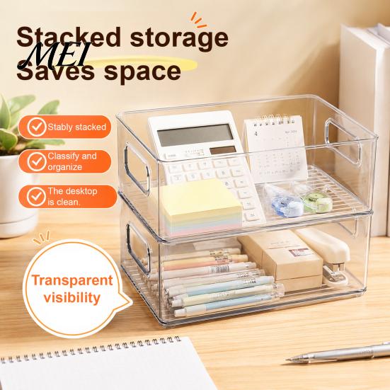 Stackable Desktop Storage Box Box, Clear PET Drawers Organizer, Space Waterproof Desk Drawer Saving Case, for Office Stationery And Makeup Supplies