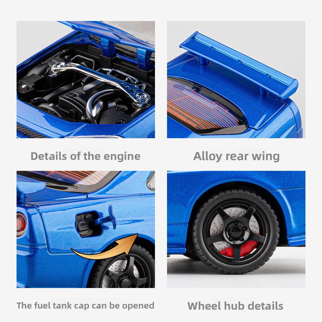 ABAM1 Chezhi 1:24 Sang GTR-r34 Simulation Alloy Sports Car Model Sound and Light Return Children's Toys Wholesale