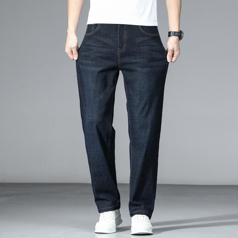 Summer Thin Casual Jeans Men's Stretch Straight Youth Business Fashion Versatile Denim Trousers