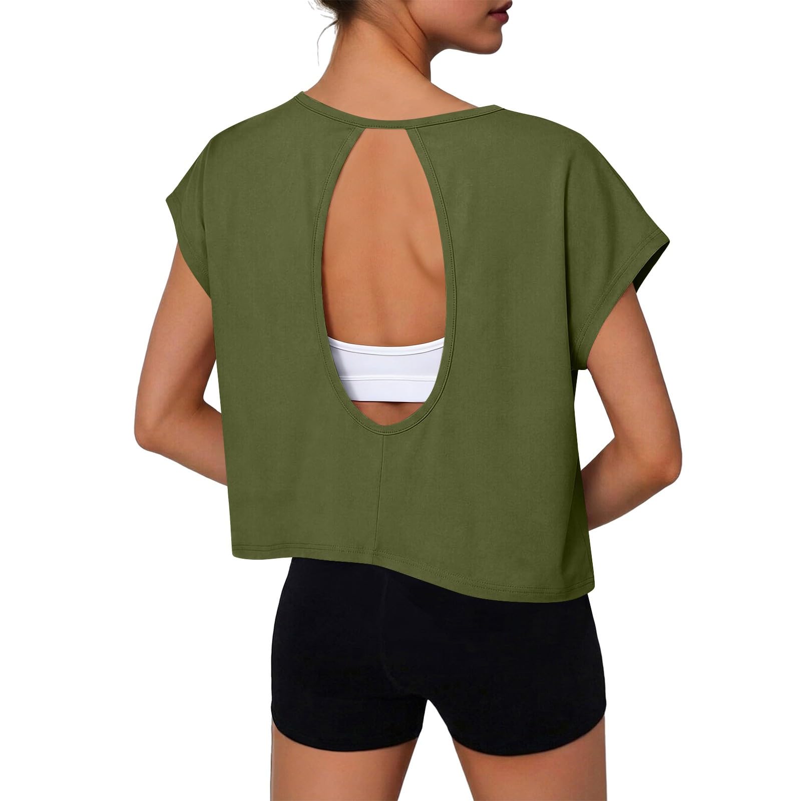 

Women s Fashionable Round-Neck Short-Sleeve Casual Backless Top L армия зеленый