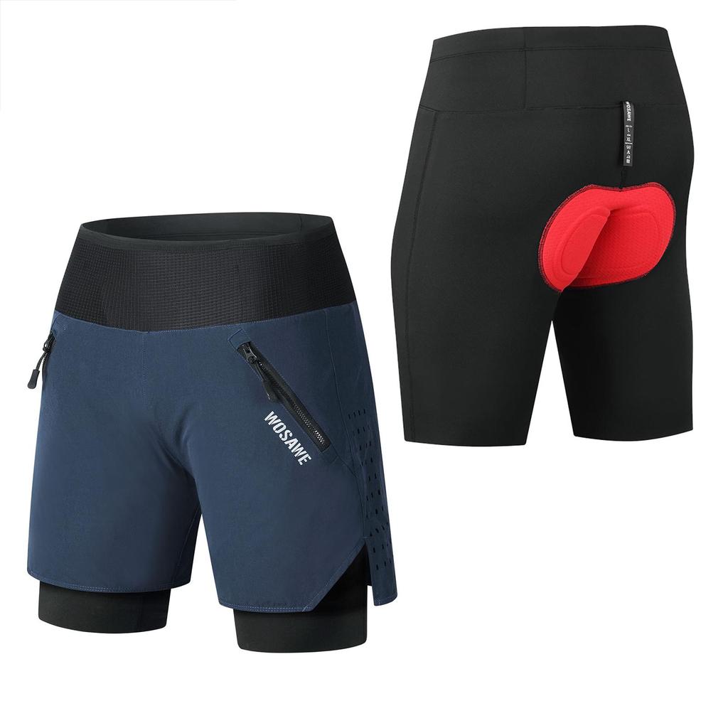 Wosawe Unisex Elastyczne Przyjazne dla Skóry Wygodne Wyściełane Pianką Podszyte Spodenki Kolarskie 2 w 1