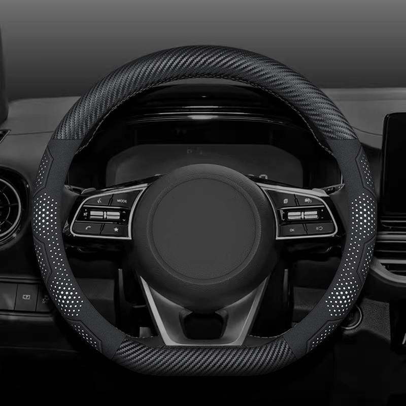 Carbon Fiber Suede Car Steering Wheel Cover Anti-slip Breathable Car Steering Wheel Cover Universal 15 Inch (Approx. 38cm)