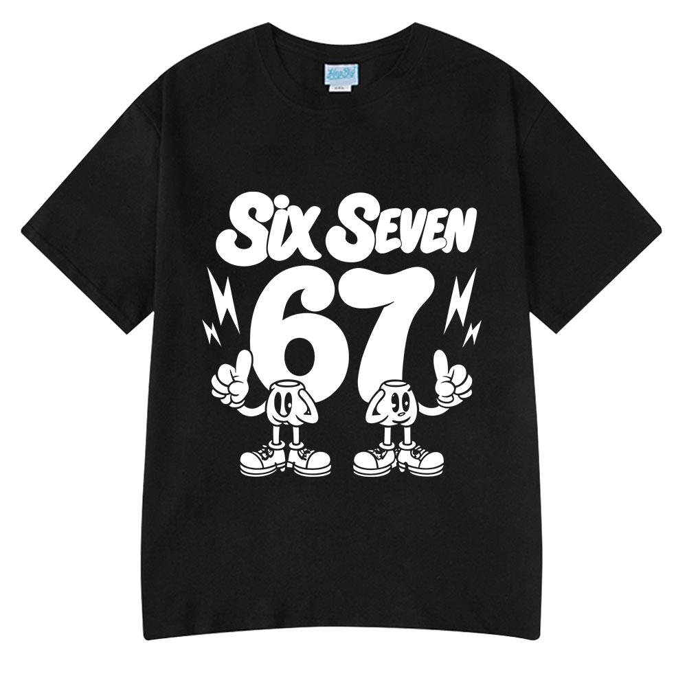 

Six Seven Funny Cartoon Number 67 Meme T Shirts Unisexs Women Clothing Fashion Harajuku Summer Cotton Casual Short Sleeve Tshirts XL