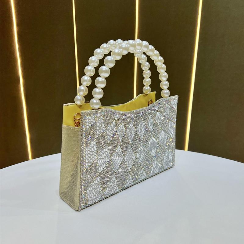 2025 Luxury Big Pearl Handle Women Evening Clutch Bag Brand Shiny Diamond Dinner Handbags High-end Party Dress Crossbody Bag