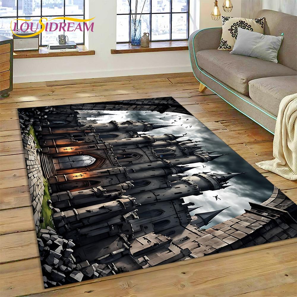 Dream Fairy Tale Castle Mysterious Gothic Cartoon Carpet Rug for Living Room Bedroom Home Sofa,Kid Area Rug Non-slip Floor Mat