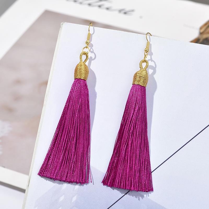 Fashion Tassel Earrings Women Silk Fabric Gold Color Rope Wrap Fringe Long Drop Dangle Earings For Girls Bohemia Wedding Jewelry