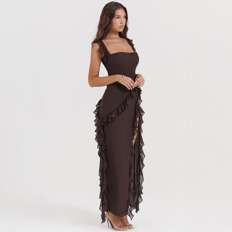 Ladies' Sexy Patchwork Temperament Slit Backless Long Dress