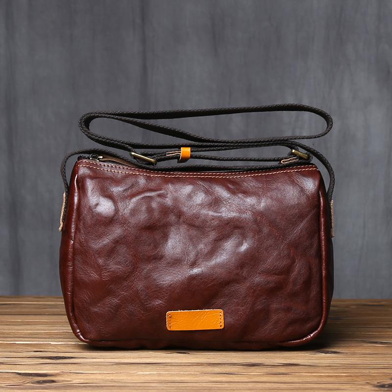 

NZPJ Retro Men s Shoulder Bag Vegetable Tanned Top Layer Cowhide Messenger Bag Casual And Fashionable Men Bag For 8 Inch iPad вина червоного кольору