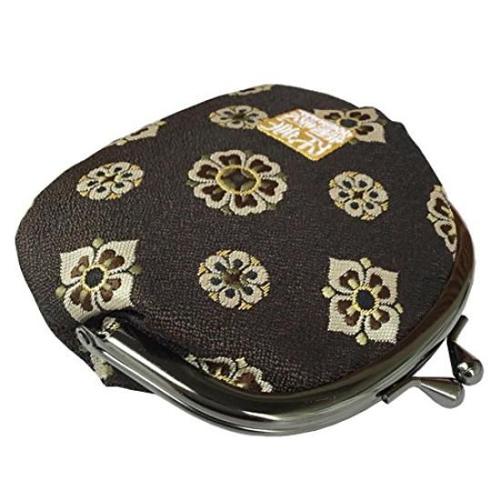 Senshishuin Gold Brocade Clasp Round Purse Hanabishi Nishijin-ori 3.5-inch Wallet/Coin (with lining) (Shoso crest)