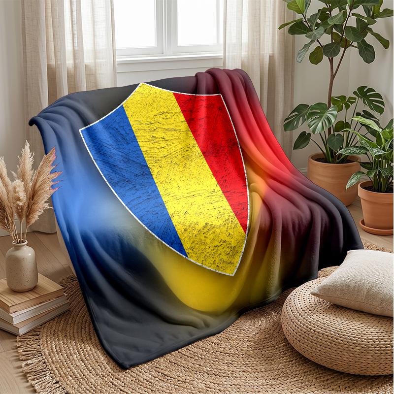Romania Football Printed Flannel Blanket Skin Friendly Warm Decorative Throw for Indoor Couch Bed Daily Use