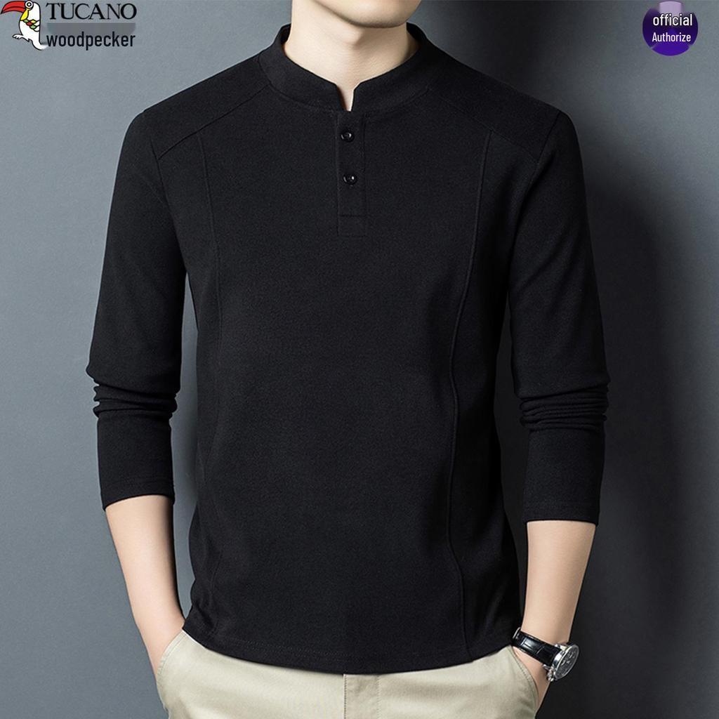 Men's Skin-Friendly Woodpecker Polo Shirt - Warm German Velvet, Stand-Up Collar, Casual Business, Autumn/Winter