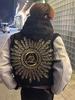 Men's High-End Scruffy Baseball Jacket with Sun Illuminati Eye Embroidery