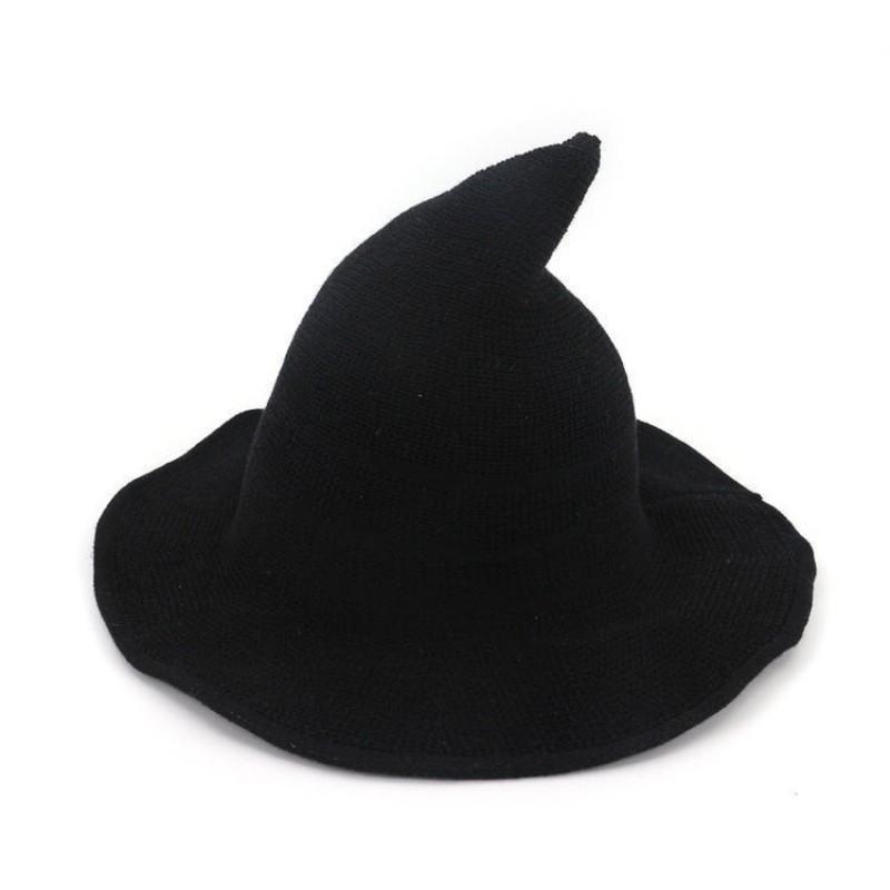 Faltbarer Strick-Hexenhut Halloween Kostüm Party Kegelspitze Breiter Rand Damen Accessoire In Mehreren Farben