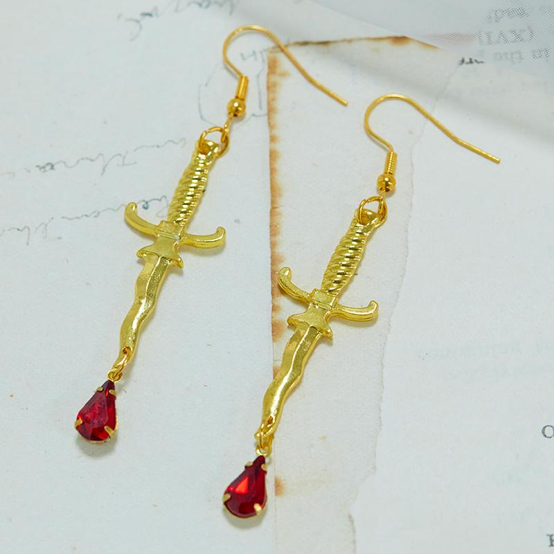 Boucles d'oreilles Dague Créatives Mode Boucles d'oreilles Pendentifs Rouge Sang Accessoires d'Horreur Bijoux pour Filles Halloween Accessoires Cadeau