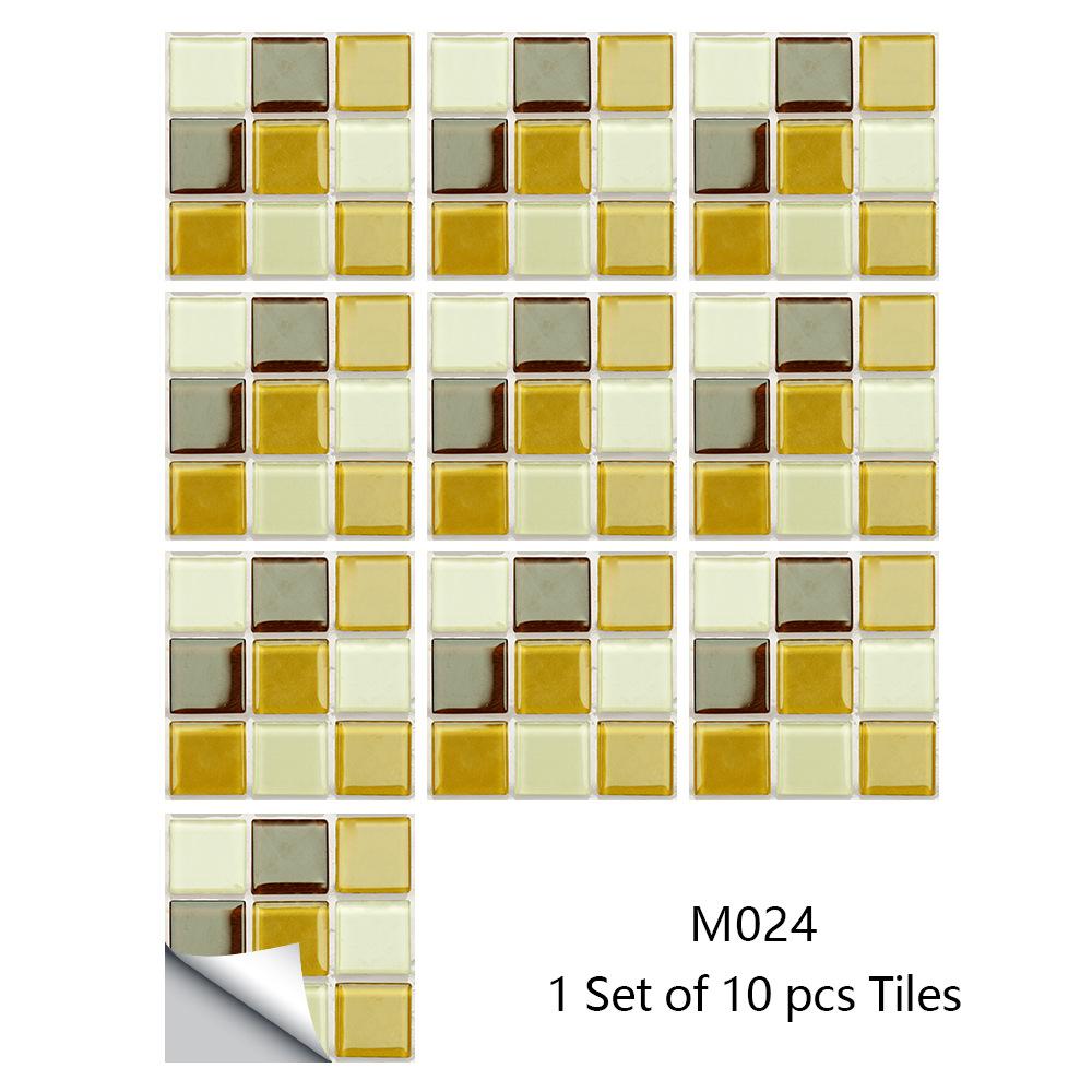 10Pcs/Set Self-Adhesive Mosaic Style Simulation Tile Wall Stickers Living Room Kitchen Bathroom Beautiful Seam Stickers Home Decorating Supplies