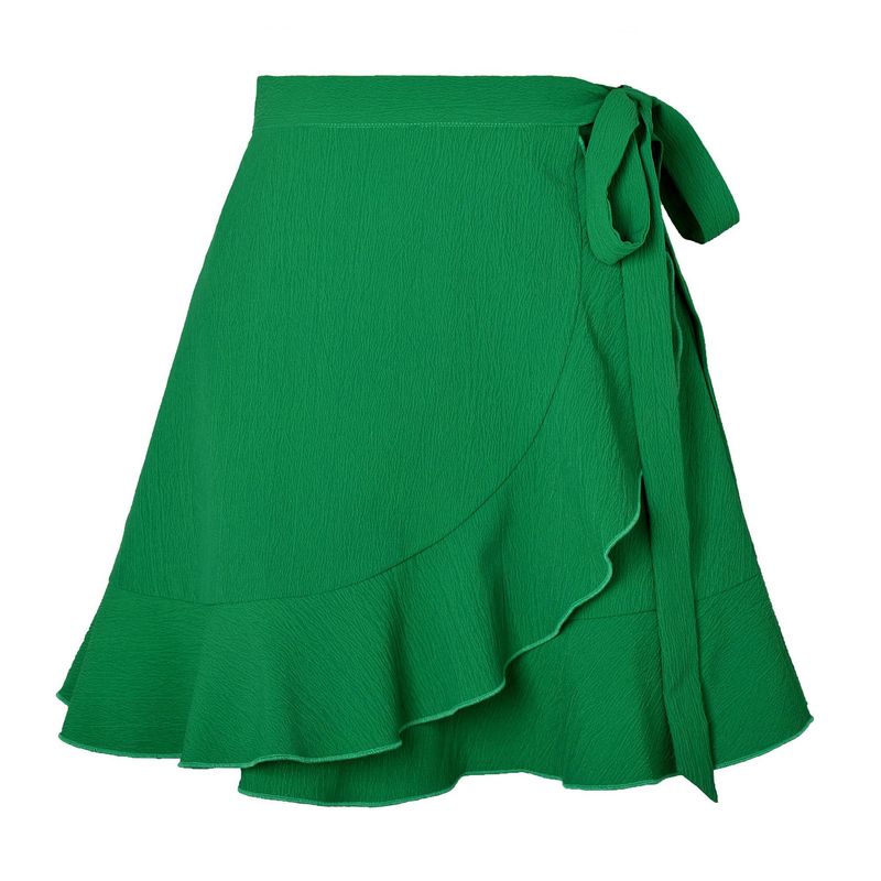 

Solid Color Lace up Loop Half Length Skirt Solid Lace-up Skirt for Women Green S