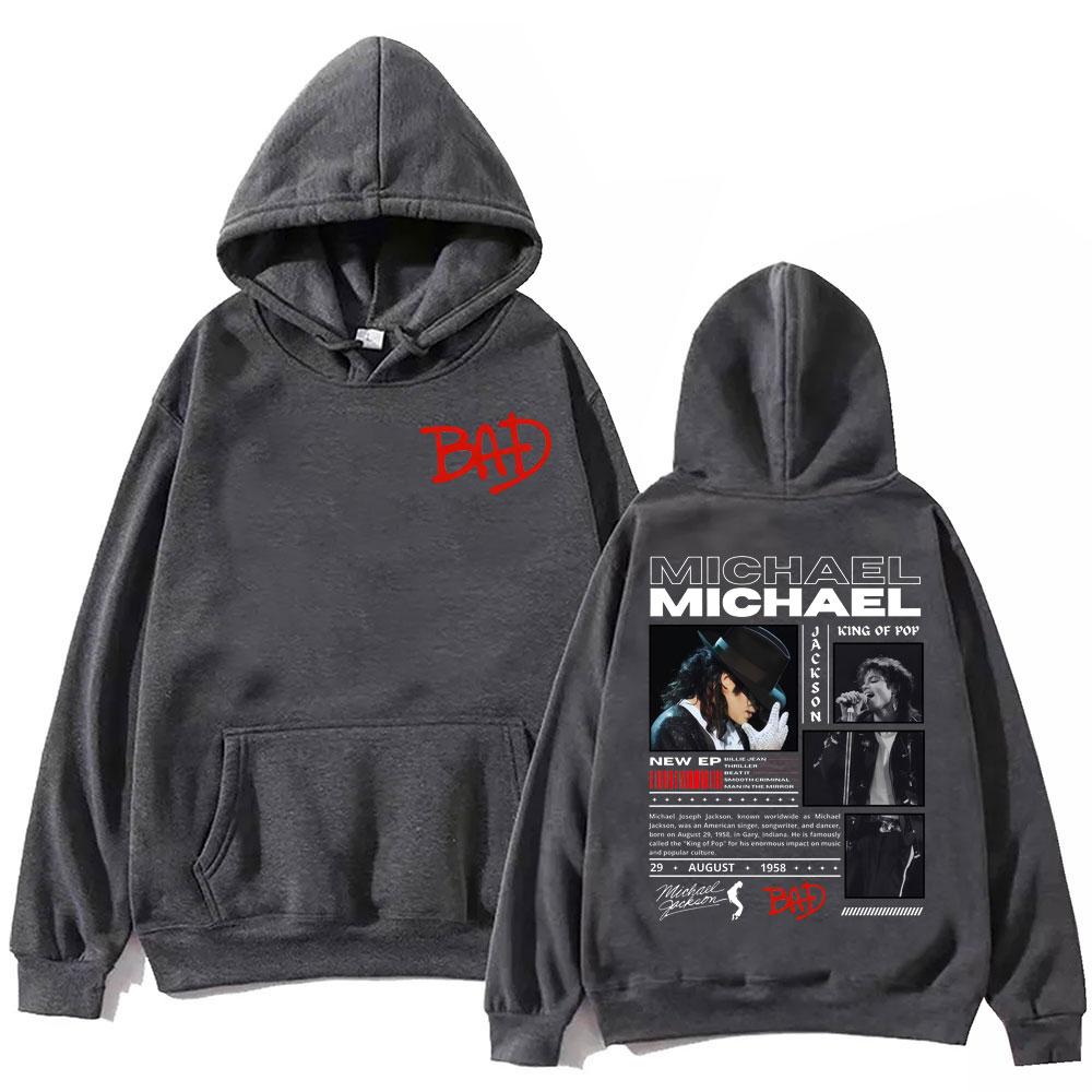 90er Jahre Rock-Sänger Michael Jackson Merch Hoodies Mode Vintage Kapuzenpullover Herren Damen Lässig Locker Pullover Streetwear 2XL gray