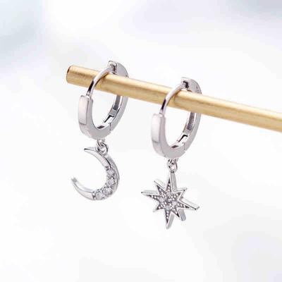 Classic Geometric Drop Earrings for Women Asymmetric Star Moon Earrings Jewelry