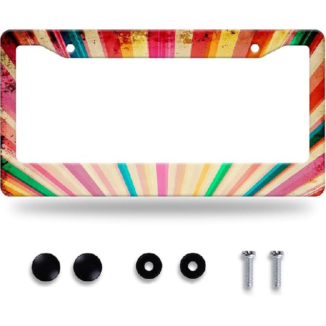 Cherry Blossom License Plate Frame Beautiful Flowers Pink License Plate Stainless Steel Funny License Plate Holder Floral Car Accessories Decoration