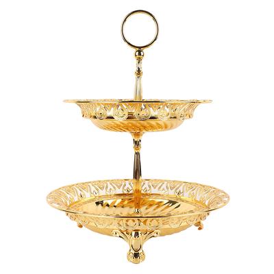 2 Tier Fruit Plate Metal Round Gold Plated Beautiful Cupcake Serving Plate for Home Wedding