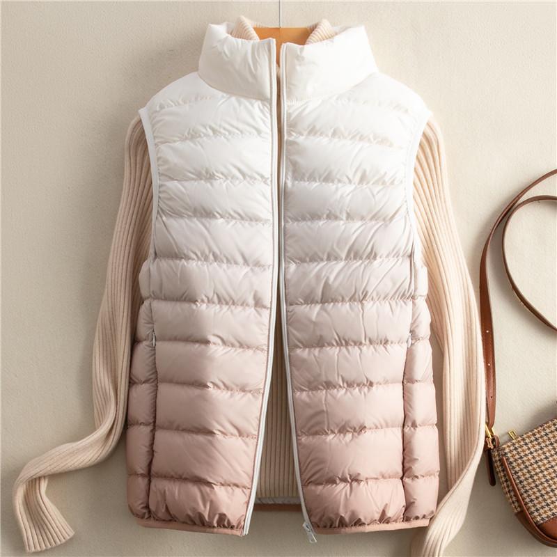 Gradual Change of Color Light Down Jacket Women's Down Vest 90 White Duck Down Women's Stand-up Collar Vest Light Plus Size