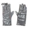 Breathable Sequin Gloves 1 Pair Shiny Silver for Adults Stretchy Mesh Lightweight Metallic Sparkly Performance Dance Stage Costumes Halloween Party