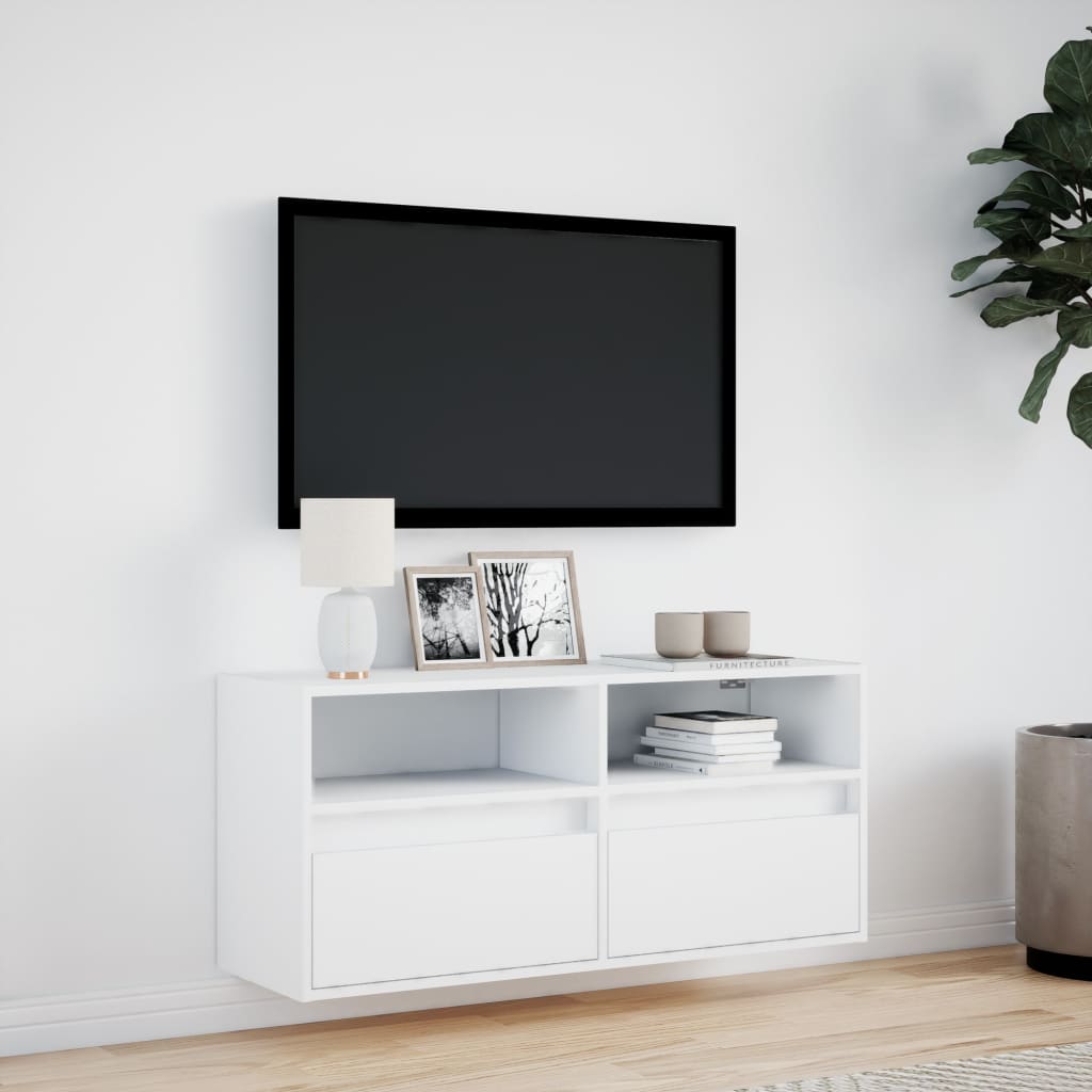 TV Wall Cabinet with LED Lighting White 100 X 31 X 45 Cm