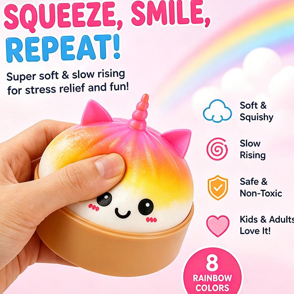 2026 Trendy Unicorn Steamed Bun Squishy Jumbo Simulation Food Squeeze Fidget Anti-Stress Novelty Gag Gift Office Ornament