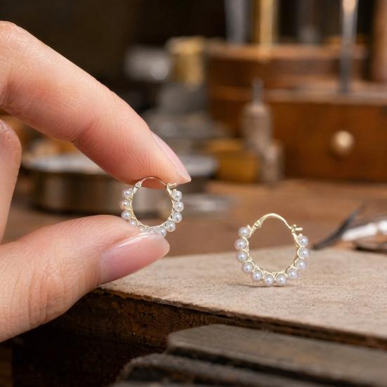 1 Pair Women Hoop Earrings, Snap-On Ear Loop Design Earrings, Imitation Pearl Full Circle Earrings, Large Round Drop Earrings Gift Jewelry