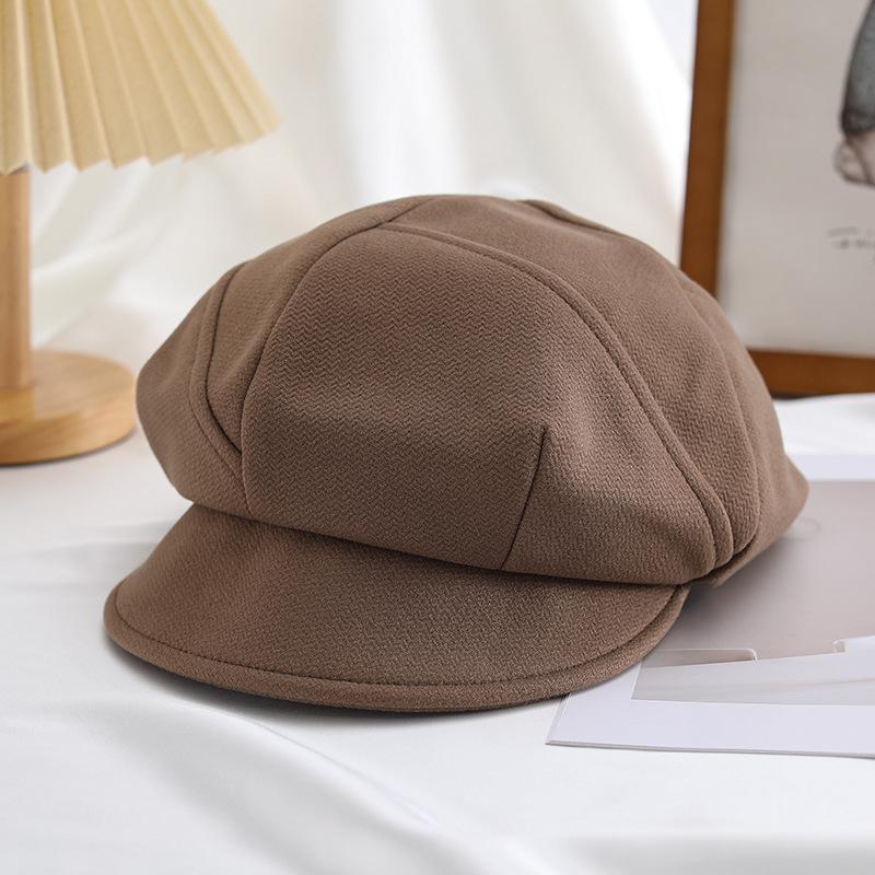 

Однотонная восьмиугольная кепка газетчика, повседневная теплая беретная шапка, легкая простая кепка художника для женщин, повседневное использование, осень и зима ONE SIZE