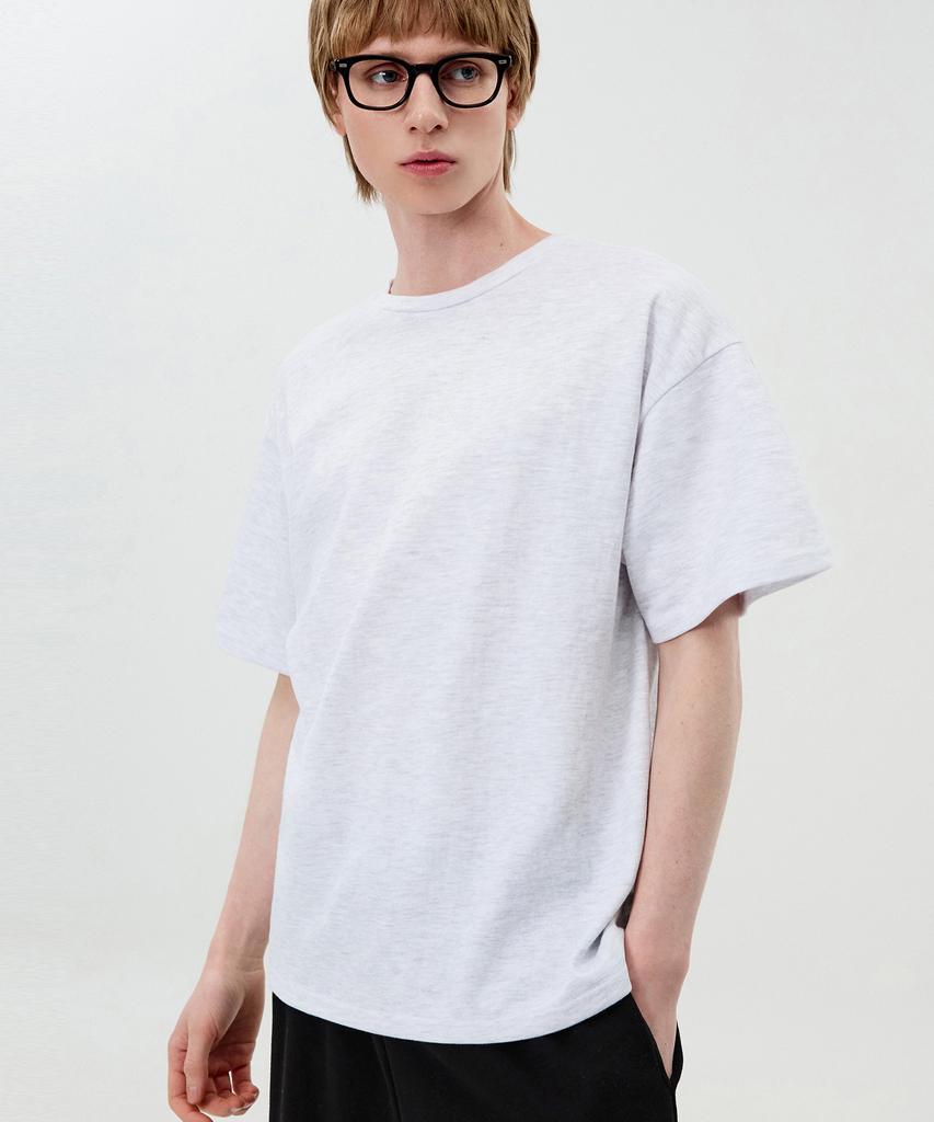 TOPBOY Double-Sided Overfit Crew Neck Short Sleeve T-Shirt White Melange