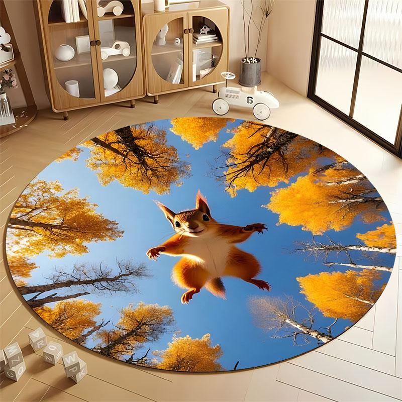 

Playful Squirrel in Autumn Forest Themed Carpet round carpet for home sofa bedroom, gift Diameter 60cm