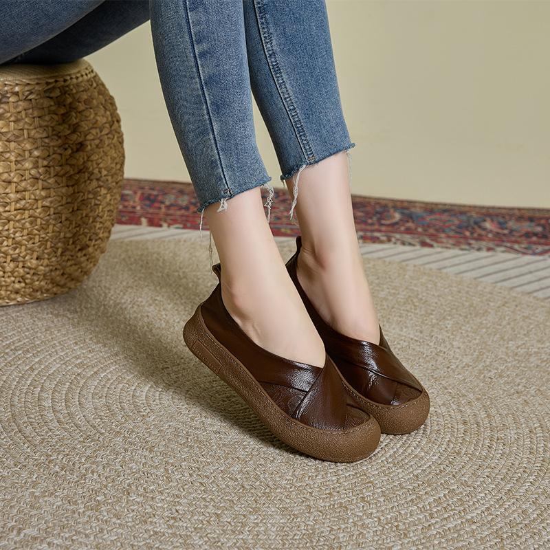 

Первый слой коровьей кожи новые однопедальные женские туфли на платформе из натуральной кожи ретро повседневные женские туфли 35