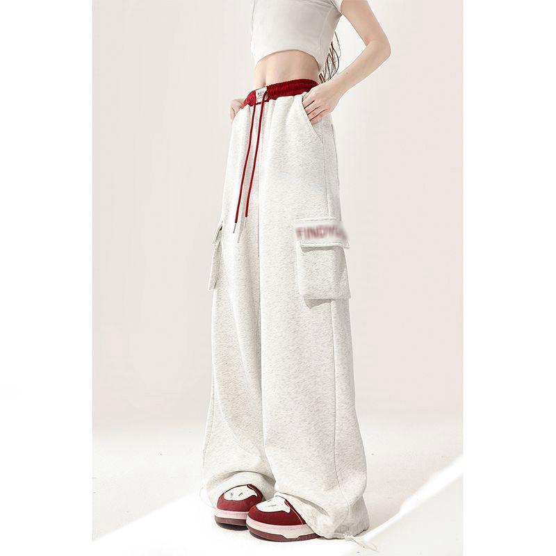 

Women s Wide-Leg Cargo Jazz Sweatpants with Pockets - White & Gray, Autumn 2025 3XL [up to 160 lbs]
