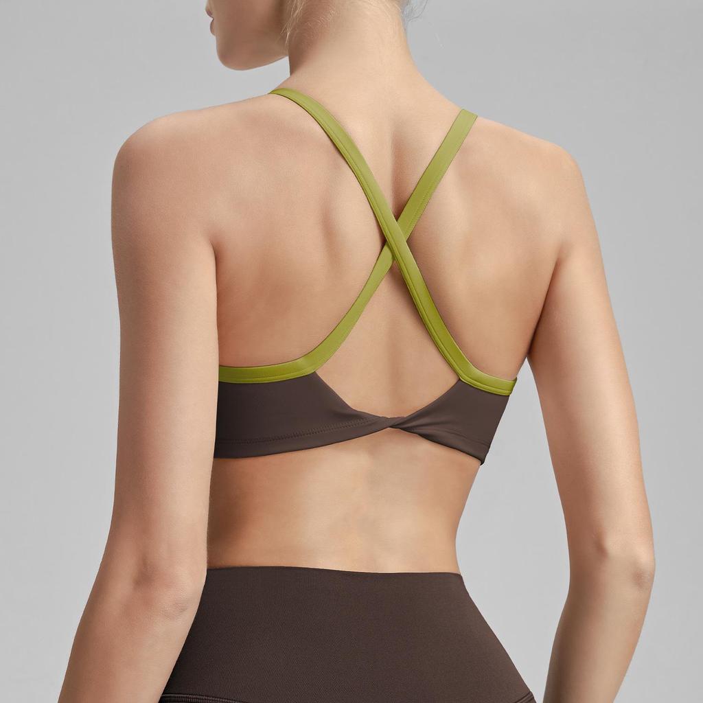 Women's Cross-Back Sports Bra: Sexy, Stylish Design for Pilates, Fitness, and Yoga, with Fixed Cups and Thin Straps for Outdoor Wear.