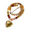 Bohemia Natural Stone Necklace Handmade Beaded Chain Necklace Gold Plated Heart Pendant Necklace Present for Women