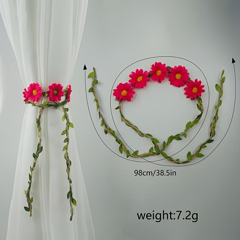 A Set of 2 Creative Plant Vines Artificial Flower Curtain Hooks, Bohemian Style Floral Decorations, Adjustable Transparent Curtain Fixing Clips
