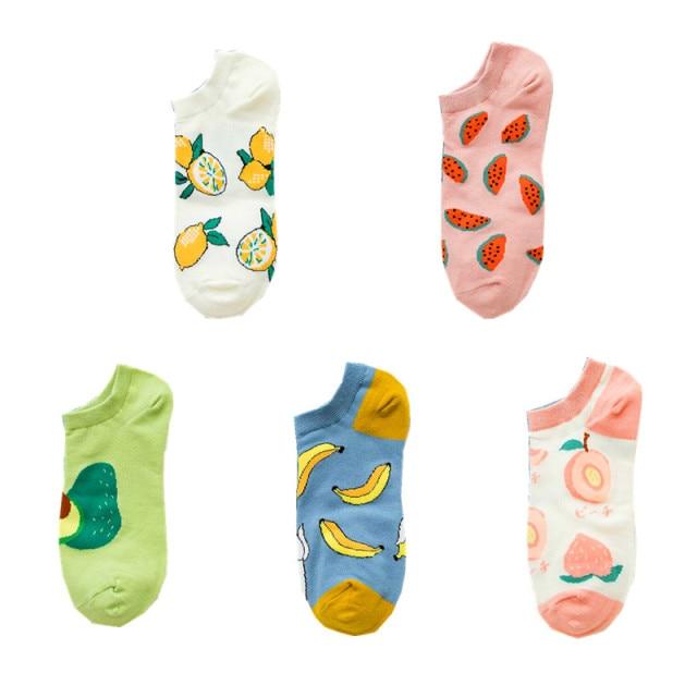 

5 пар весенне-летних женских носков с рисунком авокадо, повседневные короткие носки с вышивкой, дышащие забавные носки в стиле Харадзюку, женские носки до щиколотки Size Suit For 35-39