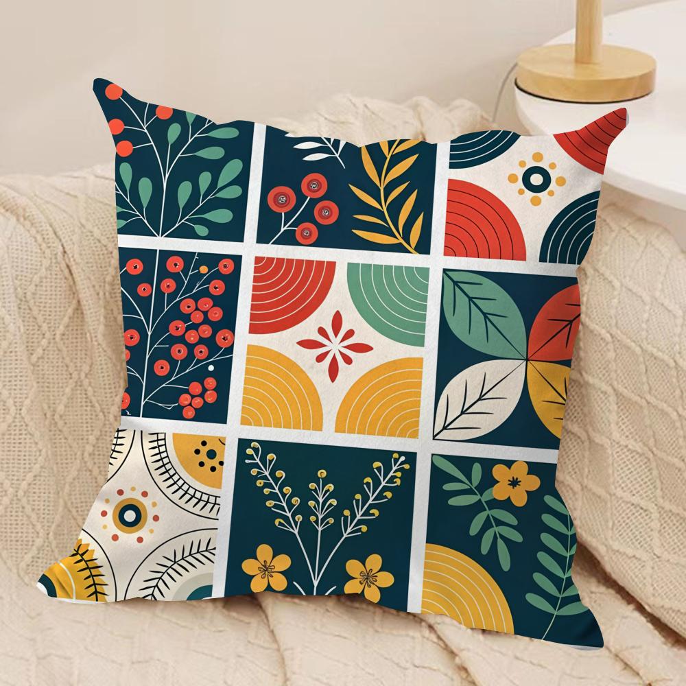 Retro Karomuster Blumen Kissenbezug Kurzer Plüsch Doppelseitiger Druck Quadratische Dekokissen für Sofa Zuhause